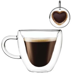 Набор стеклянных чашек с двойными стенками (сердце) Con Brio СВ-8908-2, 2шт, 80 мл