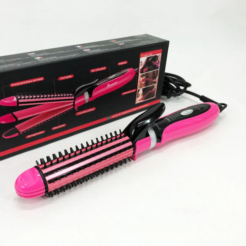Плойка-утюжок 3в1 Geemy GM-2922, Современные щипцы для завивки волос, Прибор для завивки. Цвет: розовый