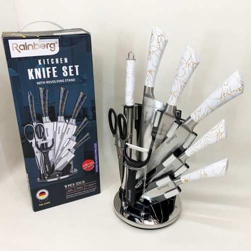 Набір кухонних ножів Rainberg RB-2499 8 предметів на підставці, що обертається White