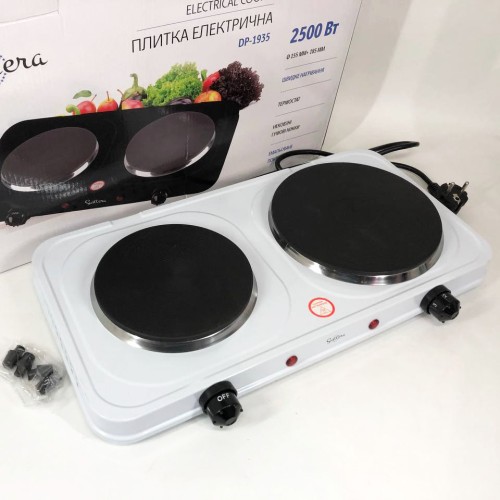 Плитка електрична Suntera DP-1935W, 2500W, 2 конфорки різного діаметру, 2 конфорки. Колір: білий