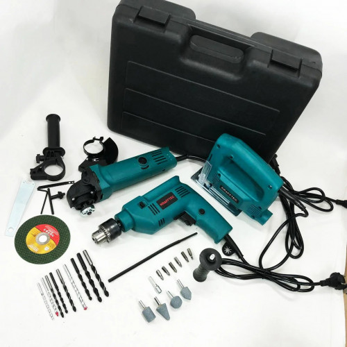 Набор электроинструментов 3в1: сетевая ударная дрель, болгарка сетевая, лобзик электрический мощный