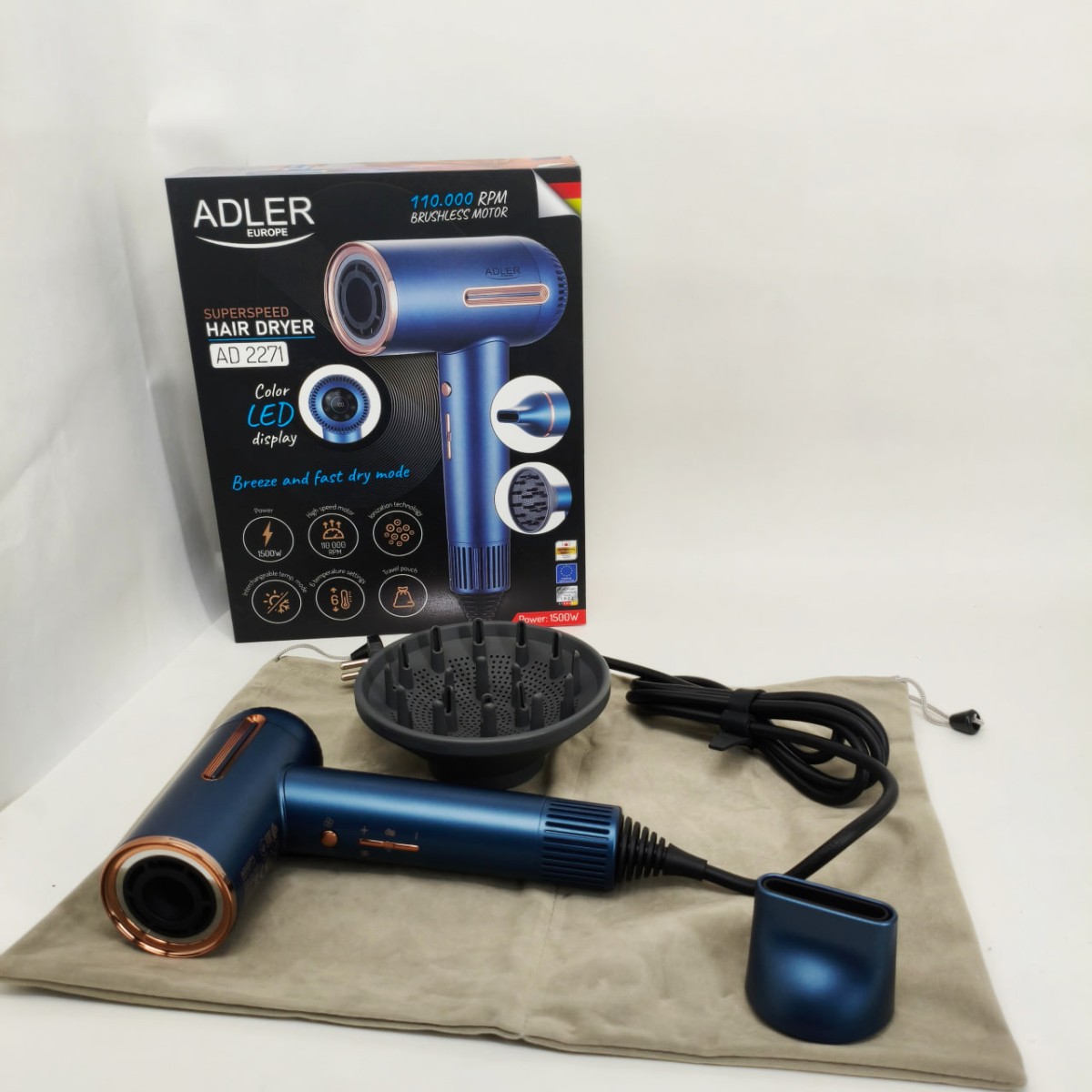 Фен Adler AD 2271 SUPERSPEED TURBO 1500Вт (арт. 14277)