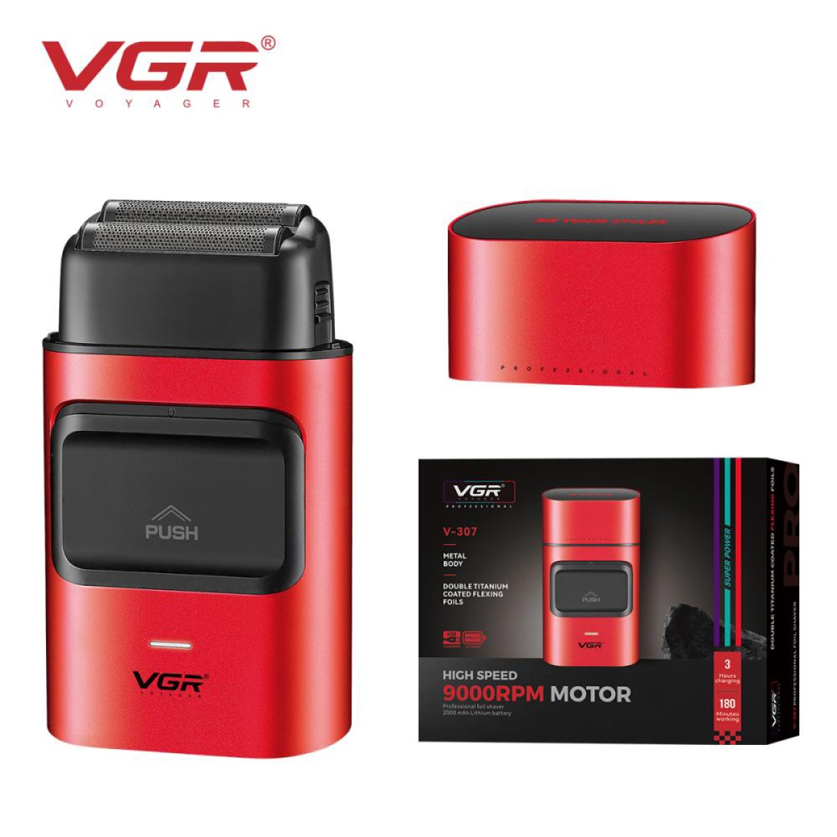 Электробритва-шейвер для бороды и лица VGR V-307 RED металлический корпус
