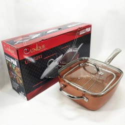 Сковорода-фритюрница UNIQUE UN-5251 квадратная антипригарная с пароваркой и кастрюлей + стеклянная крышка 24 см