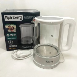 Дисковый электрический чайник Rainberg RB-709 стеклянный с подсветкой, чайник електро White