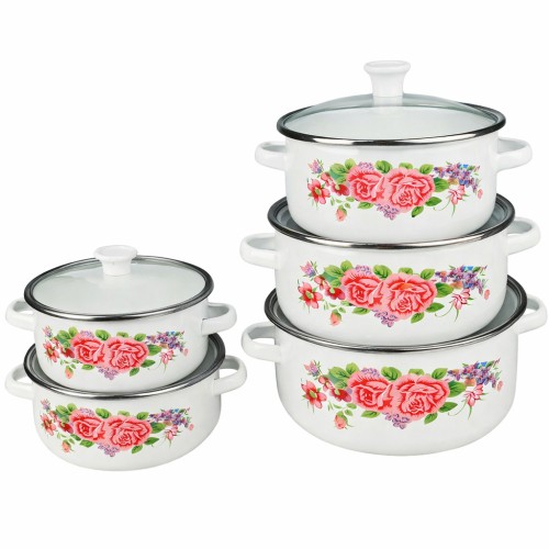 Набір із 5 емальованих каструль із кришками UNIQUE UN-2355 10 предметів Для всіх типів плит