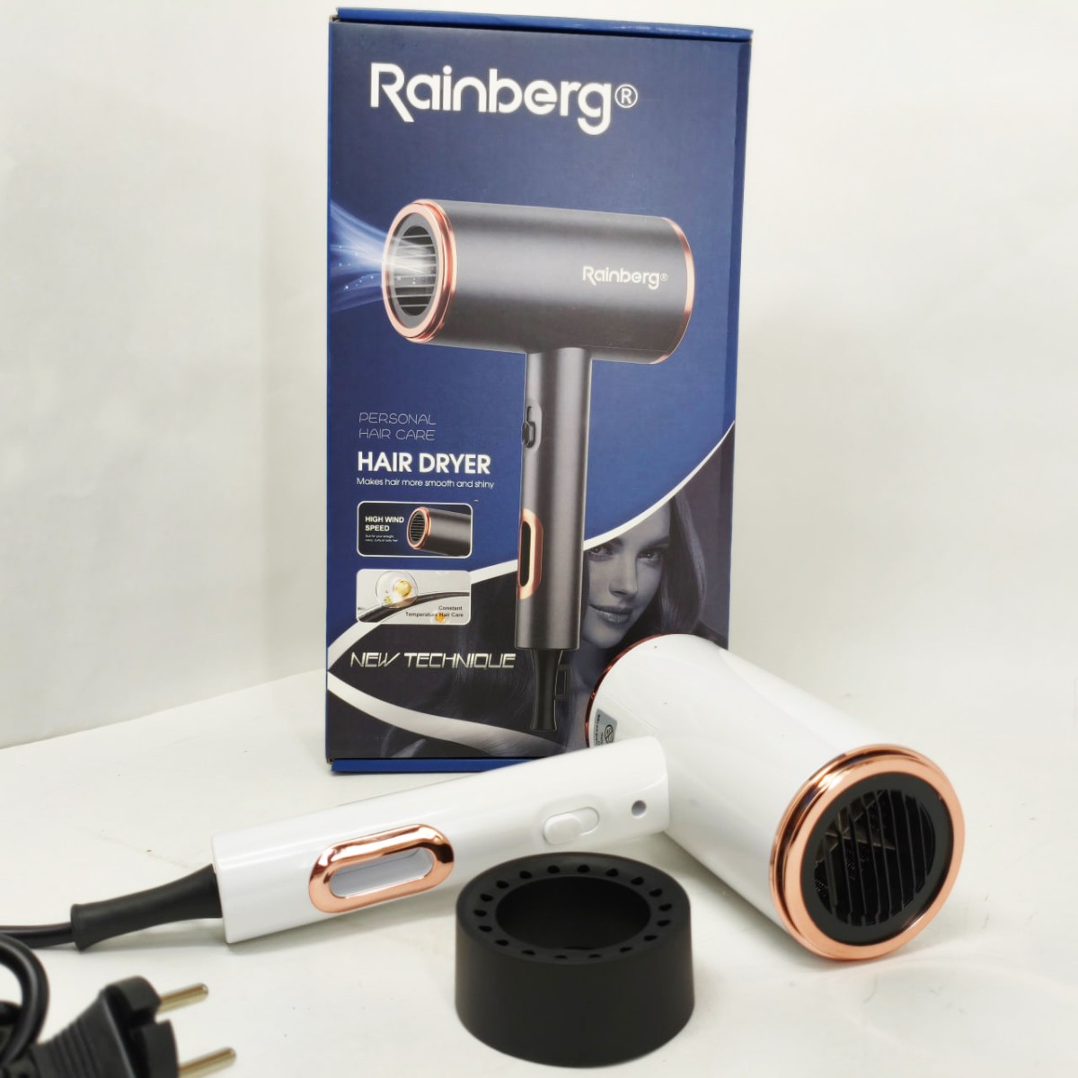 Фен стайлер Rainberg RB-2260 для волос 3 скорости 3 режима температуры Ионизация 1500Вт White (арт. 14406)