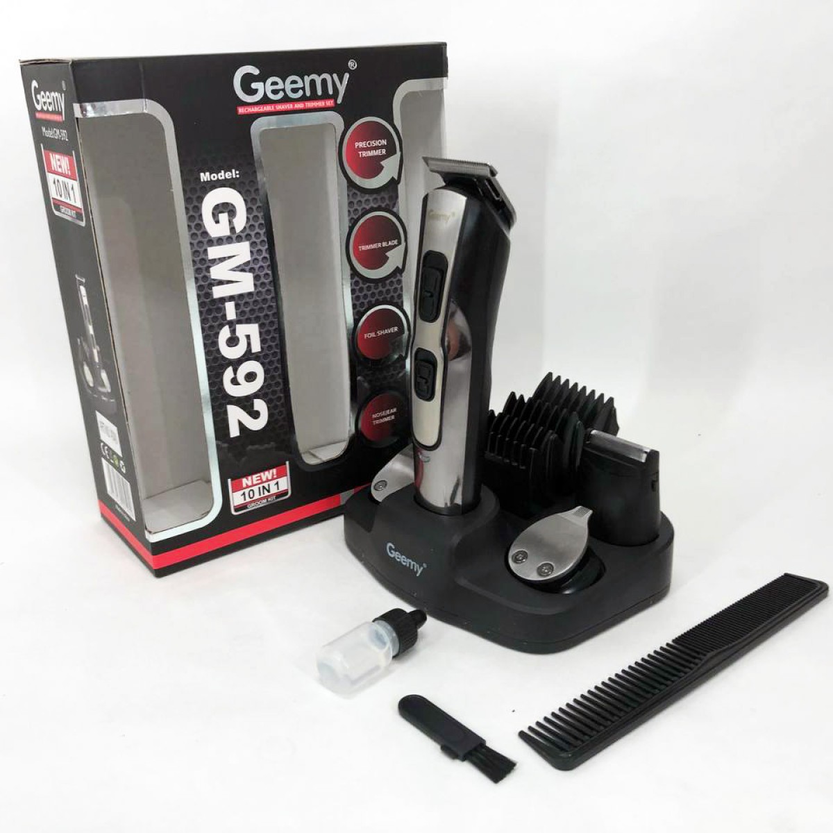 Машинка для стрижки 10в1 GEMEI GM-592, тример для бороды, триммер беспроводной. Цвет: черный (арт. 11398)