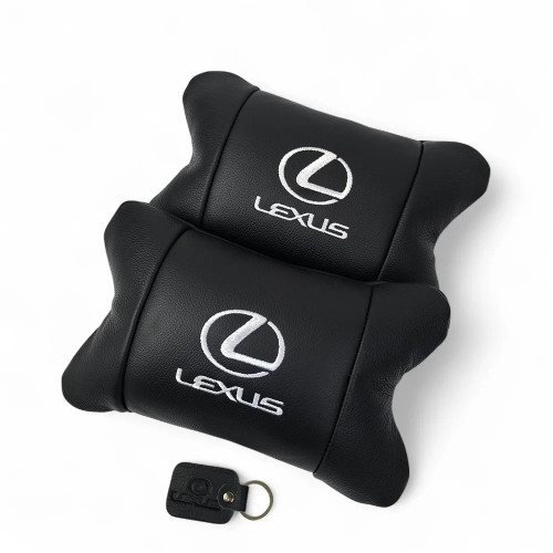 Набор автоподушек Lexus кожа Италия+ подарок, Автоподушки Лексус с вышивкой