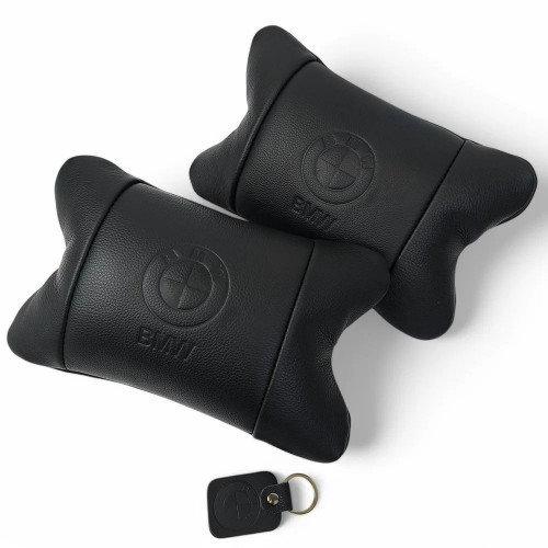 Премиальный набор автоподушек BMW из натуральной кожи – подушки + брелок.