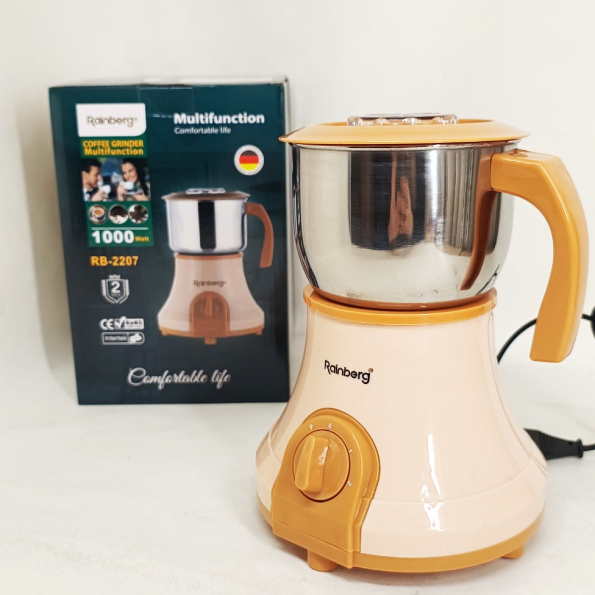 Мощная электрическая кофемолка измельчитель Rainberg RB-2207 1000 Вт, кофемолка ручная портативная (арт. 11819)