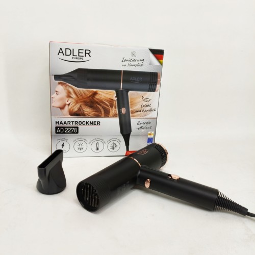 Фен Adler AD 2278 Black 1400Вт 2 швидкості 2 режими іонізація концентратор захист від перегріву