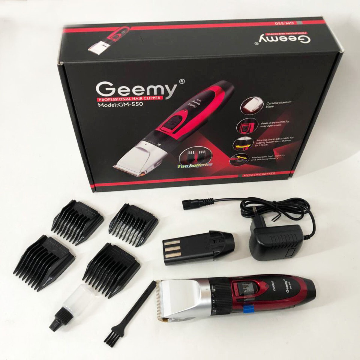 Профессиональная машинка для стрижки волос GEMEI GM-550 с двумя аккумуляторами, Бритва триммер для бороды (арт. 11331)