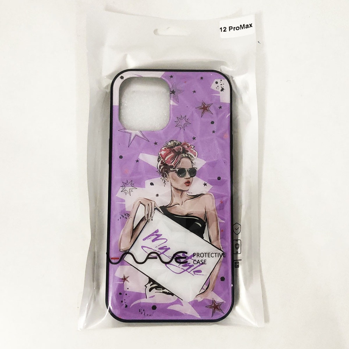Чехол на Apple Iphone 12 Pro Max девушка в очках. Цвет: фиолетовый (арт. 22624)