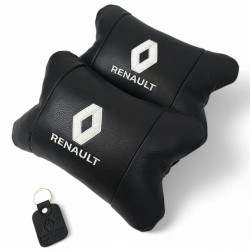 Набор подушек 2шт для автомобиля Renault, натуральная кожа, на подголовник в машину с логотипом Рено