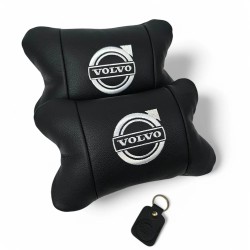 Набор кожаных подушек Volvo + брелок в подарок, Автоподушки Volvo с вышивкой