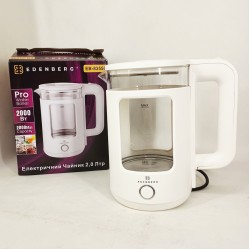 Чайник скляний електричний Edenberg EB-83558 1500Вт Електрочайник з підсвічуванням 2л White