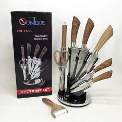 Набор кухонных ножей UNIQUE UN-1833 с деревянными ручками и подставкой