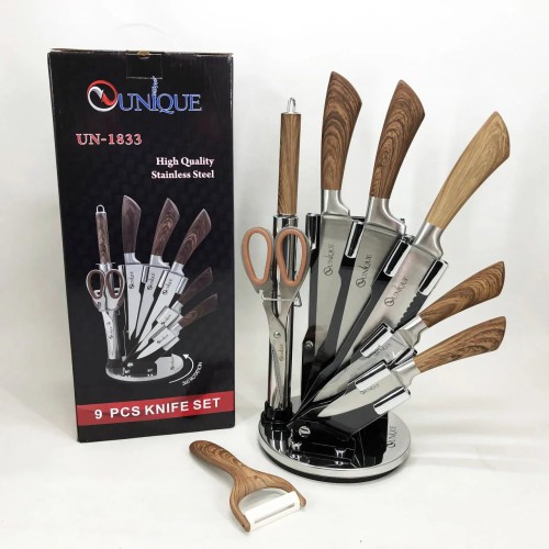 Набор кухонных ножей UNIQUE UN-1833 с деревянными ручками и подставкой