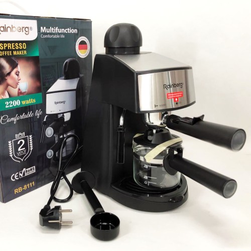 Кофемашина Rainberg RB-8111 кофеварка рожковая с капучинатором 2200 Вт Espresso, маленькая кофемашина