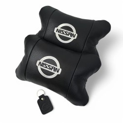 Подушки в авто 2 шт Nissan, натуральная кожа, с логотипом Ниссан, на подголовник для вашей машины