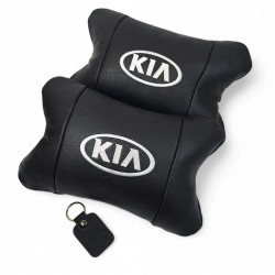 Автодушки 2 шт на подголовник Kia/Киа, натуральная кожа, черные, Подголовник для авто с комфортом