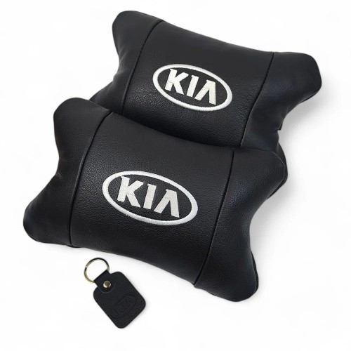 Автодушки 2 шт на подголовник Kia/Киа, натуральная кожа, черные, Подголовник для авто с комфортом