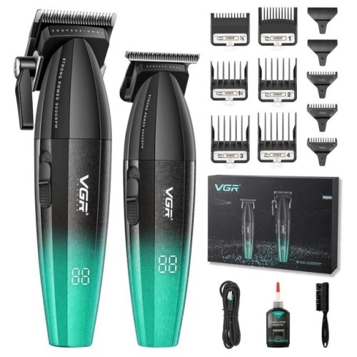 Набор для стрижки VGR 2 в 1 V-640 GREEN, аккумуляторная машинка для стрижки и триммер