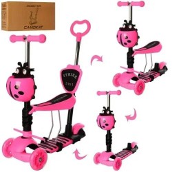 Самокат трехколесный с сидением и родительской ручкой Божья Коровка 5 в 1 Pink