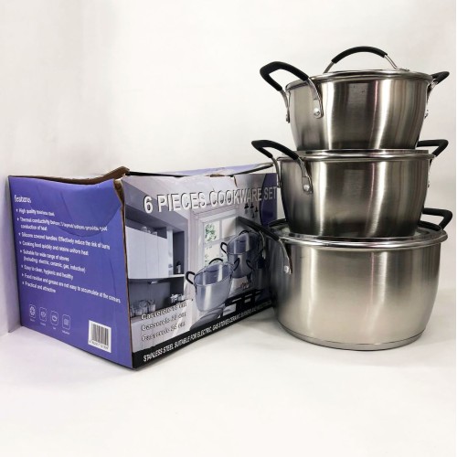 Набір каструль 6 предметів LB-1891 із нержавіючої сталі зі скляною кришкою, набори каструль