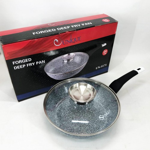 Глибока сковорода з кришкою Unique UN-5171 24 см, Сковорода для приготування на плиті, зручна на кухню