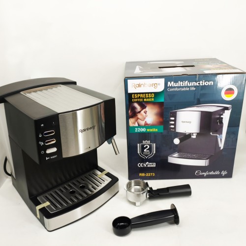 Кавомашина рожкова еспресо Rainberg RB-2273 2200Вт з капучинатором 1.6л, напівавтоматична кавоварка