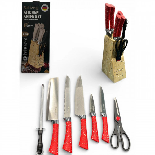 Набор ножей из нержавеющей стали с основанием Rainberg RB-2328 Red