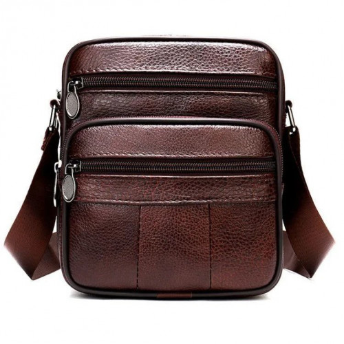 Мужская сумка из натуральной итальянской кожи, коричневая, компактный мессенджер, кроссбоди