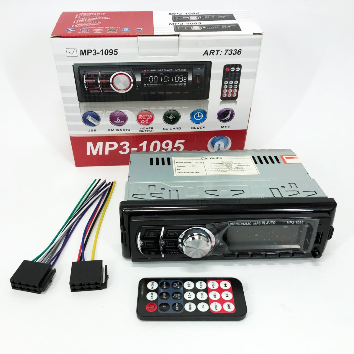 Автомагнитола MP3 1095/7336 BT ISO со съемной панелью 1DIN 4х50Вт, Автомобильная магнитола стерео звук (арт. 23077)