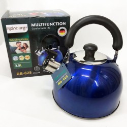 Чайник Rainberg RB-625 из нержавеющей стали со свистком 3л красивый чайник для газовой плиты Blue