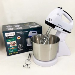 Стационарный электрический миксер с чашей Rainberg RB-1006 500W с насадками для замешивания теста Black