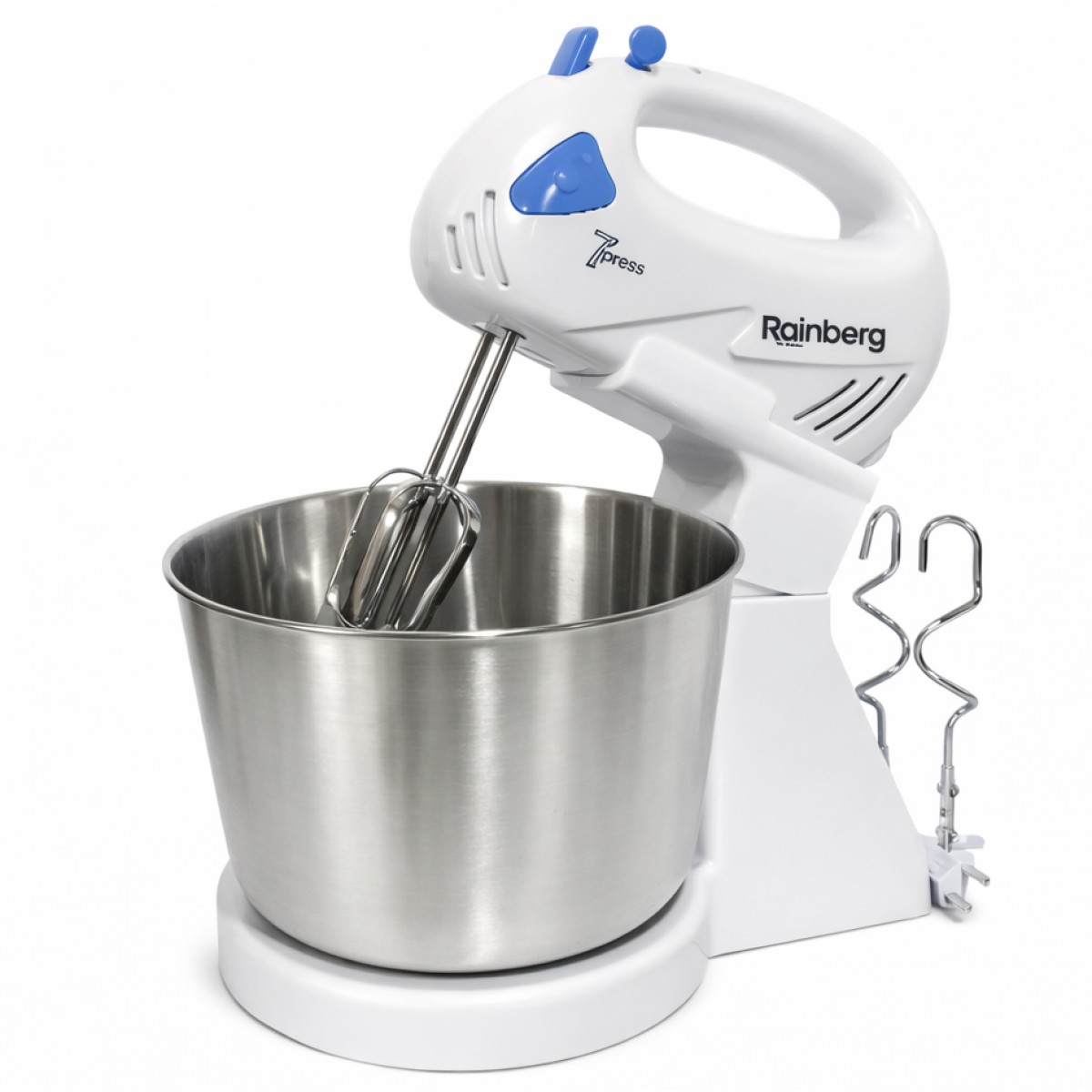 Стационарный электрический миксер с чашей Rainberg RB-1006 500W с насадками для замешивания теста Blue (арт. 14412)