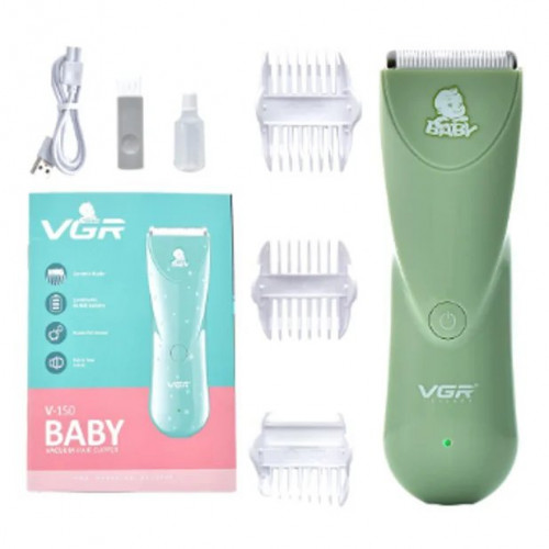 Очень тихая беспроводная машинка для стрижки волос детей VGR V-150 с насадками. Цвет: зеленый