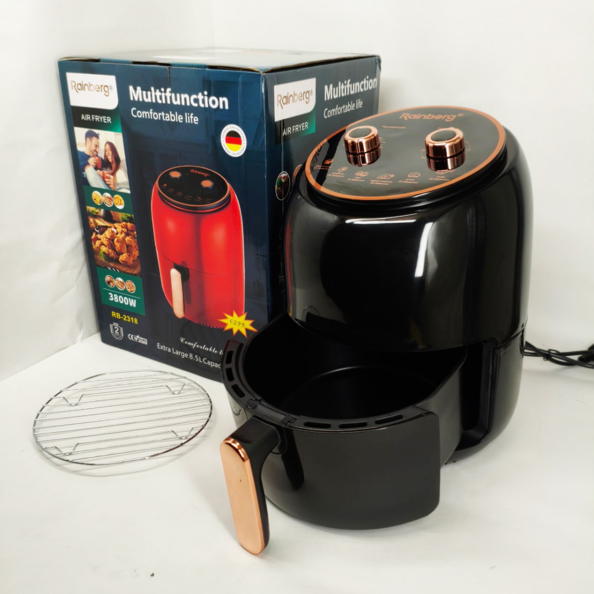 Электро Фритюрница безмасляная Rainberg RB-2318 3800Вт с съёмной корзиной 8.5л до 30 мин Black (арт. 23677)