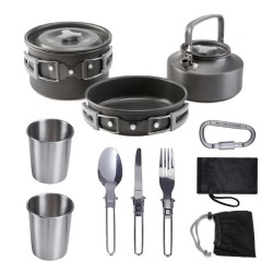 Набор туристической посуды со столовыми приборами HALIN DS-308, Походная посуда для горелок