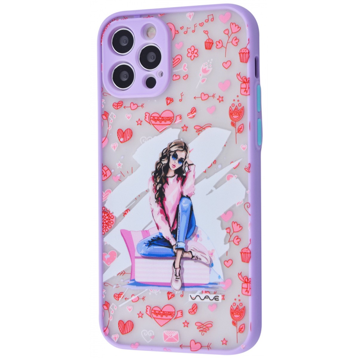 Чехол для Apple Iphone 12 Pro Max фиолетовый с сердечками (арт. 22619)