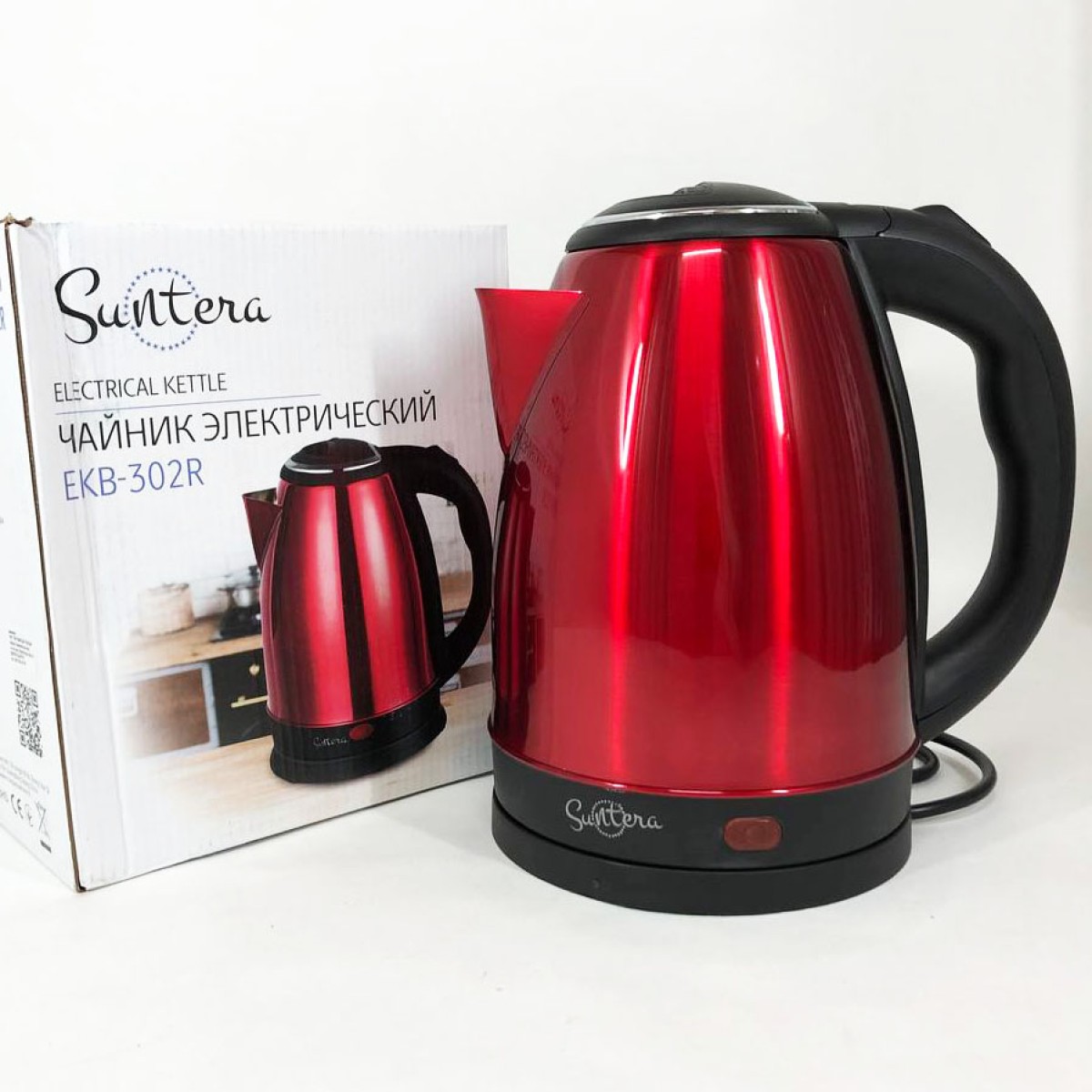 Электрочайник Suntera EKB-302R 1500 Вт, стильный электрический чайник, электронный чайник (арт. 24807)