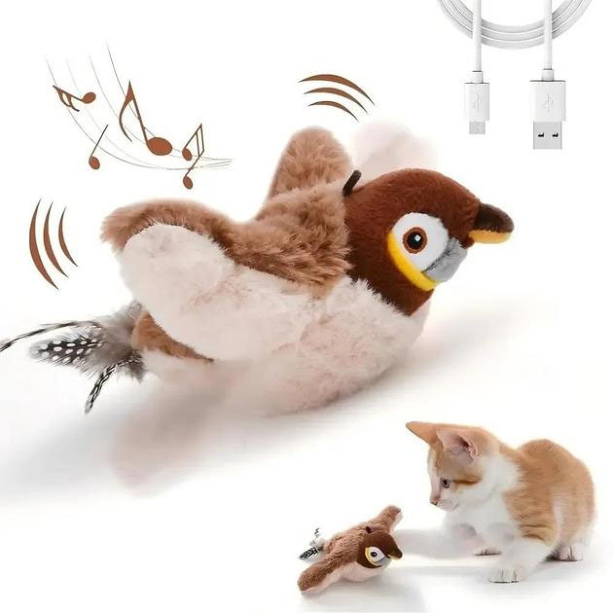 Интерактивная игрушка для кошек летающая птичка воробей для кота птица машет крыльями