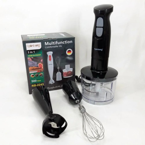 Блендер 3в1 Rainberg RB-2243 500W погружной блендер измельчитель, блендер для детского пюре. Цвет: черный