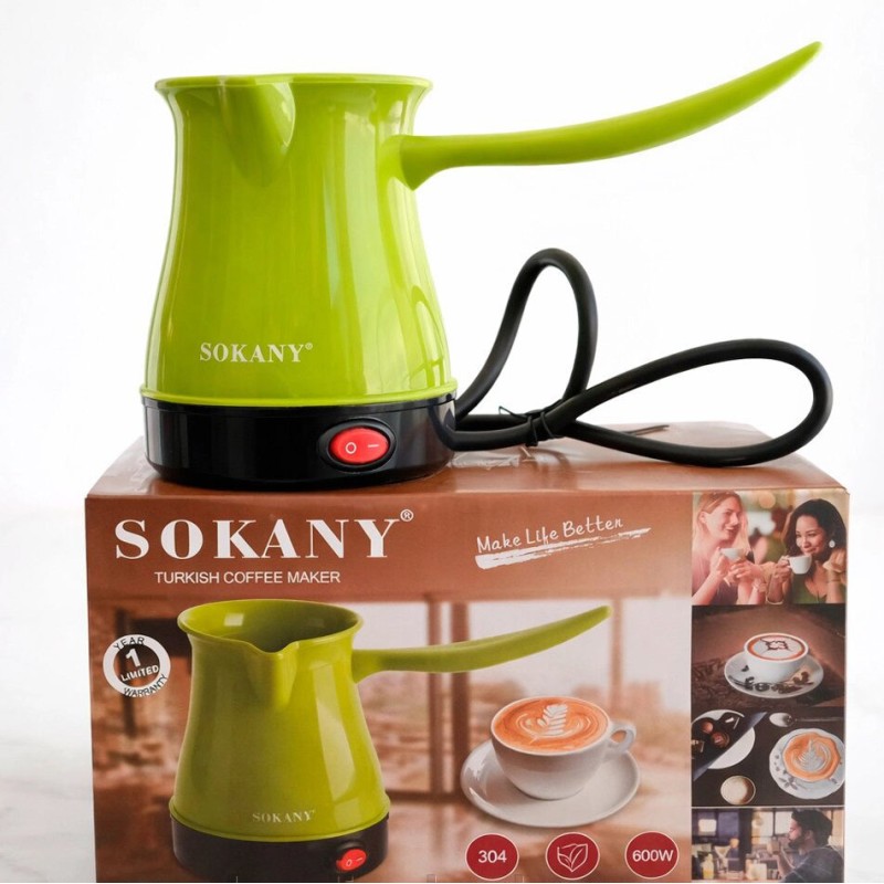 Электрическая турка 500 мл 600 Вт для турецкого кофе из нержавеющей стали Sokany SK-205 Green