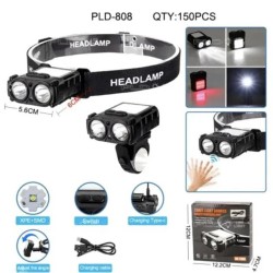 Фонарь налобный SH-T808-2XPE-20SMD-white/red с датчиком движения, мощный налобный фонарь для рыбалки