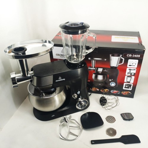 Кухонный комбайн 3в1 Crownberg CB-3409 с блендером и мясорубкой 2600 Вт машина тестомес планетарный 5л