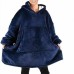 Плед толстовка с капюшоном и рукавами Huggle Hoodie оверсайз Blue - фото 6