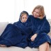 Плед толстовка с капюшоном и рукавами Huggle Hoodie оверсайз Blue - фото 7